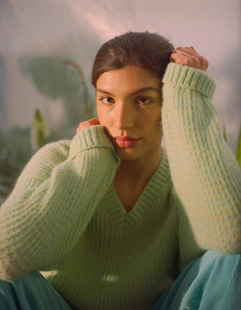 Pixy V-Neck Sweater Caramel / Blue